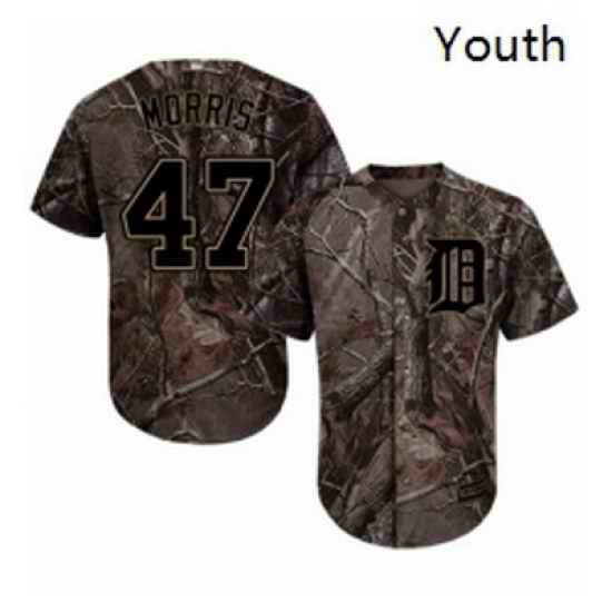 Youth Majestic Detroit Tigers 47 Jack Morris Authentic Camo Realtree Collection Flex Base MLB Jersey